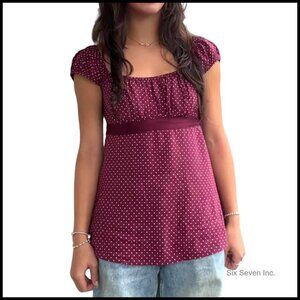 Y2K Fairy Grunge Babydoll Tee Cap Sleeve Polka Dot Preppy Vintage Top